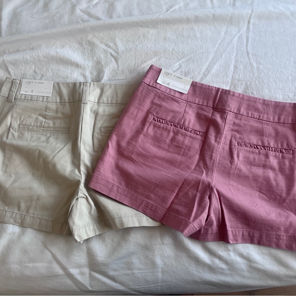 NWT LOFT Outlet 4” Short Size 4 Pink & Khaki Tan Lot of 2 Shorts
